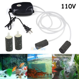 110v 2 Air Bubble Disk Stone Aerator Aquarium Fish Tank Pump Hydroponic Oxygen