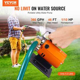 My Store 840281576739 Vevor Water Transfer Pump 120v Ac 360 Gph 1/10 Hp Portable Electric Utility Pu