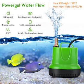 Towallmark 60w 120v Submersible Water Pump Quiet Aquarium Fish Tank Pond