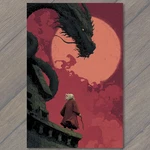 Sticker Wizard Tower Full Moon Dragon Confrontation Gothic Fantasy Red Sky Mag. Fixed Price $8.99.
