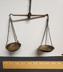 Vintage Early 1900 Tarazo Or Balance Scale Brass Equal Arm With Two Pans. Fixed Price $49.99.