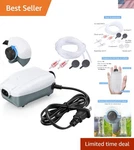 3W Whisper Quiet Dual Outlet Aquarium Pump For Healthier Fish Tanks, 10-100 Gal. Fixed Price $29.99.