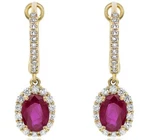 2.33CT Diamond & Aaa Ruby 14KT Yellow Gold Oval Round Flower Hanging Earrings. Fixed Price $9183.39.