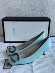 Gucci Dionysus Pumps 37 Ocean Wave Light Blue Aqua Silk Satin Tiger Head Heels. Fixed Price $624.99.