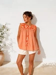 Mi Golondrina Mexico Peach Orange Embroidered Cotton Blouse Top Small Boho. Fixed Price $139.99.