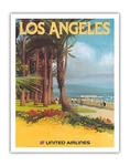 Los Angeles California - Vintage United Air Lines Travel Poster Tom Hoyne 1970S. Fixed Price $17.98.